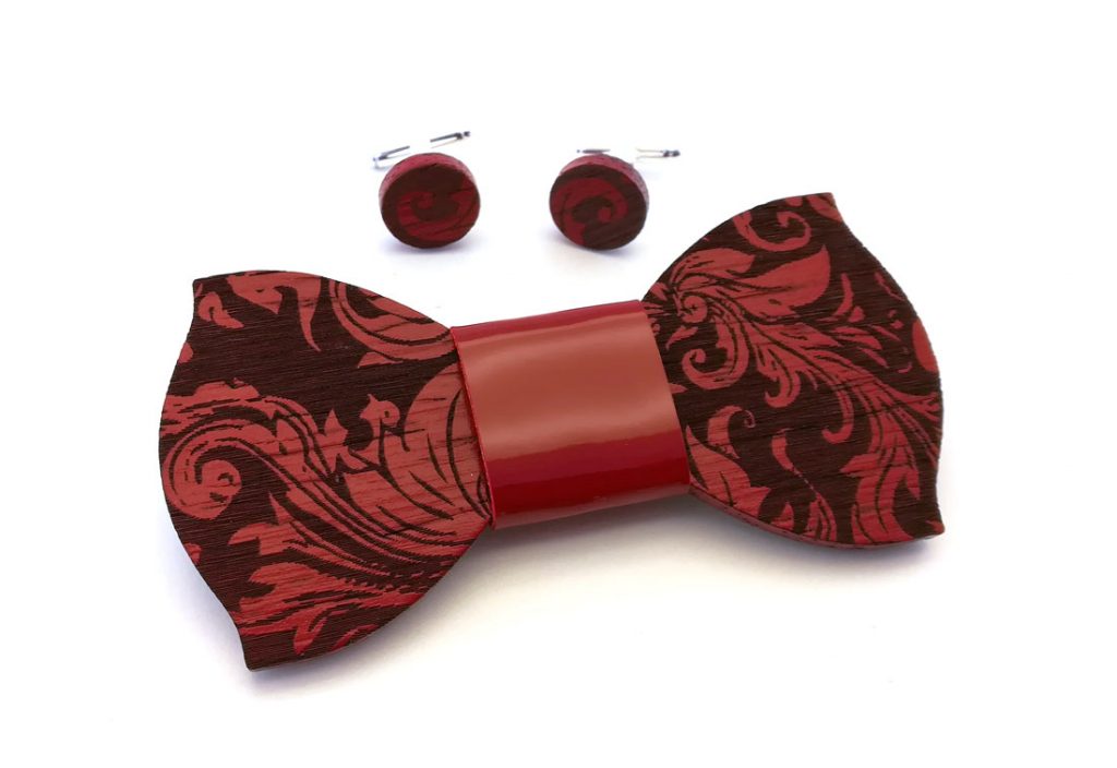 papillon legno gemelli GIGETTO1910 Pattern floreale rosso