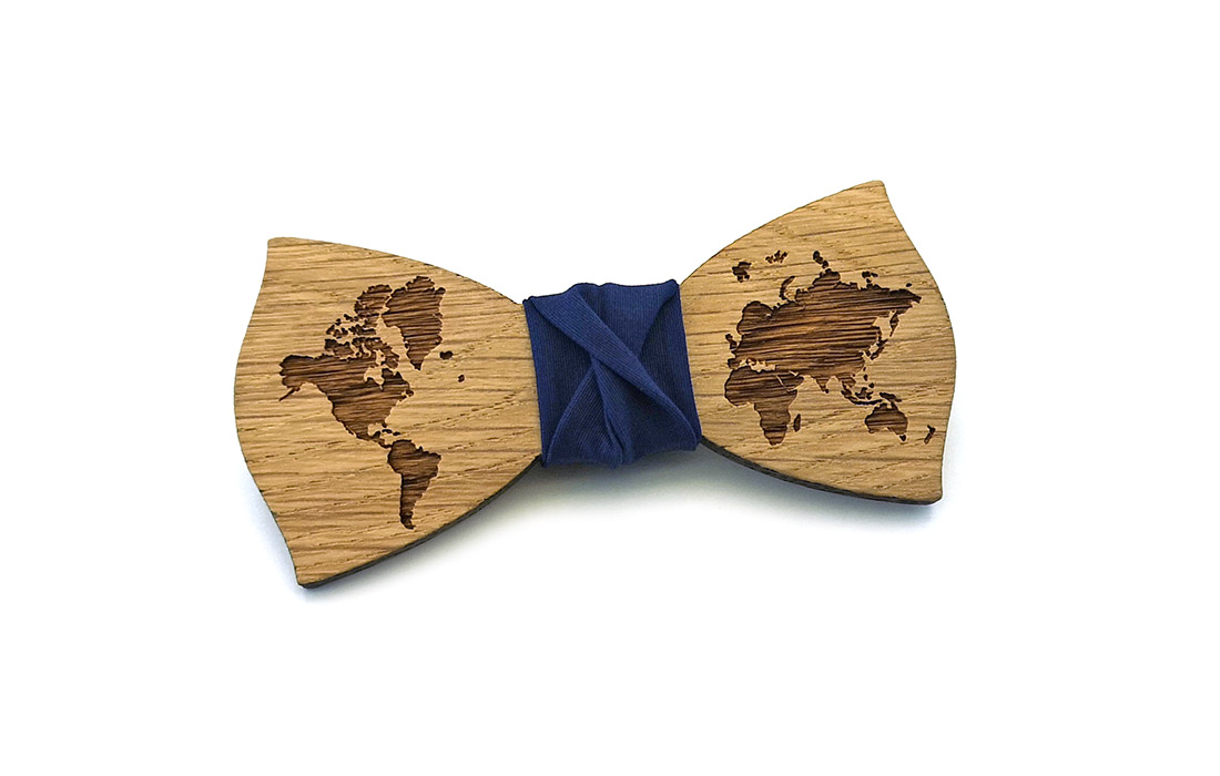 Papillon in legno Mappamondo con scatola regalo personalizzata